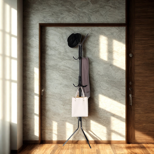 Porte Manteau Sur Pied - Noir - 6 Crochets - 167cm