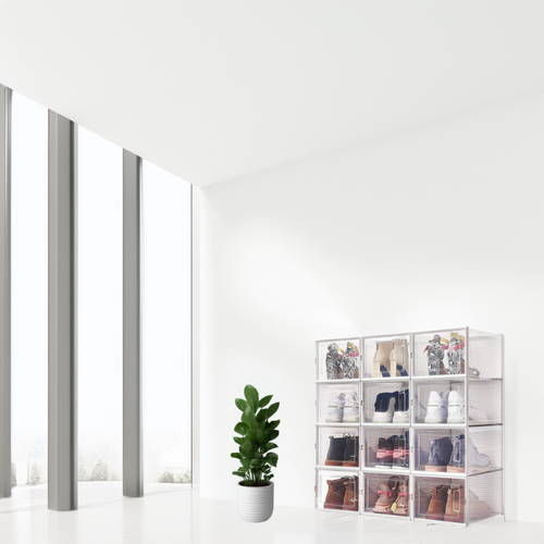 Rangement Chaussures - Boites à Chaussures - Grand Format - Blanc Et Transparent - Lot De 12