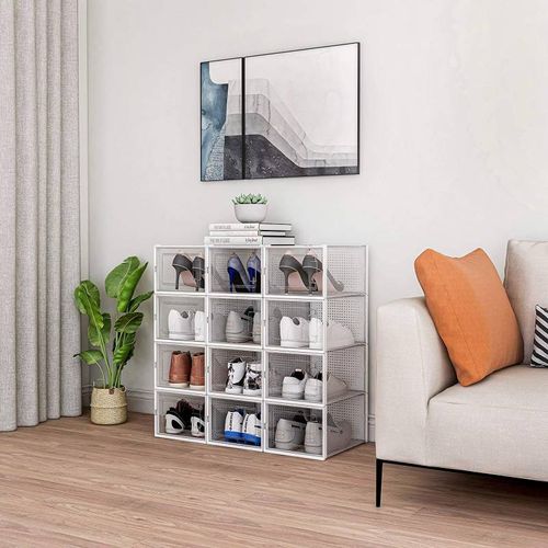 Rangement Chaussures - Boites à Chaussures - Grand Format - Blanc Et Transparent - Lot De 12