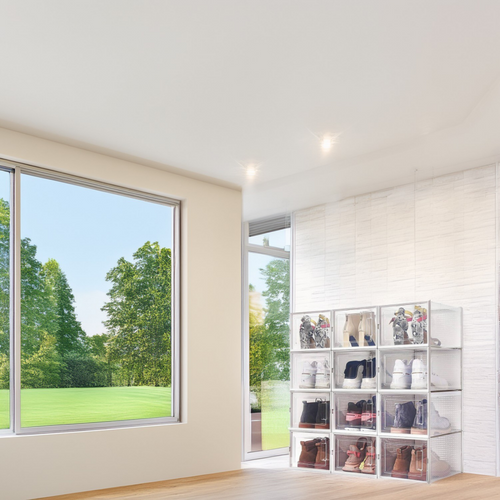 Rangement Chaussures - Boites à Chaussures - Grand Format - Blanc Et Transparent - Lot De 12