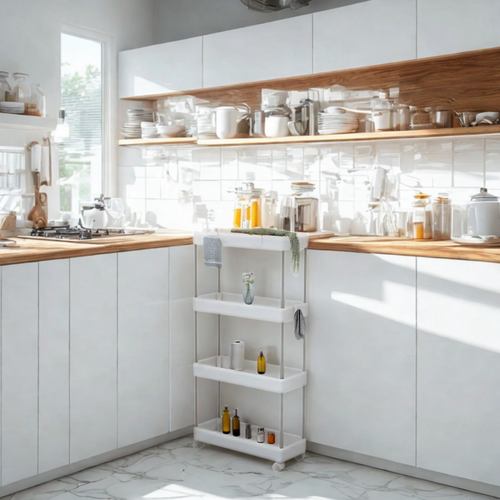 Desserte à Roulettes, Chariot De Rangement, Étagère Roulante, 4 Niveaux