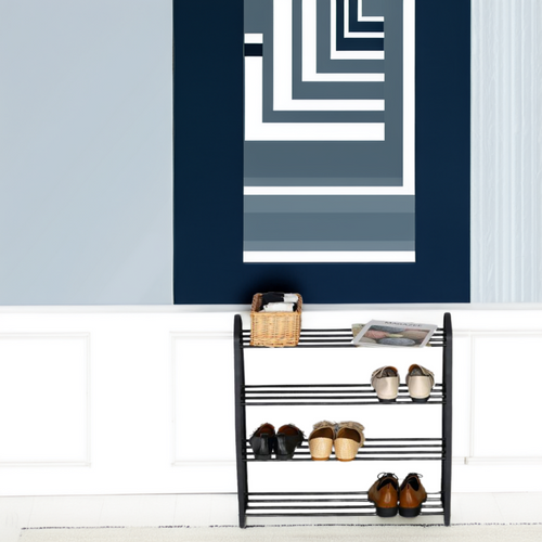 Range Chaussures - 4 Niveaux - Noir - 12 Paires