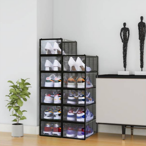 Rangement à Chaussure - Boite à Chaussures - Noires Et Transparentes Crystal - Lot De 12