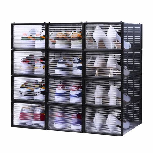Rangement à Chaussure - Boite à Chaussures - Noires Et Transparentes Crystal - Lot De 12