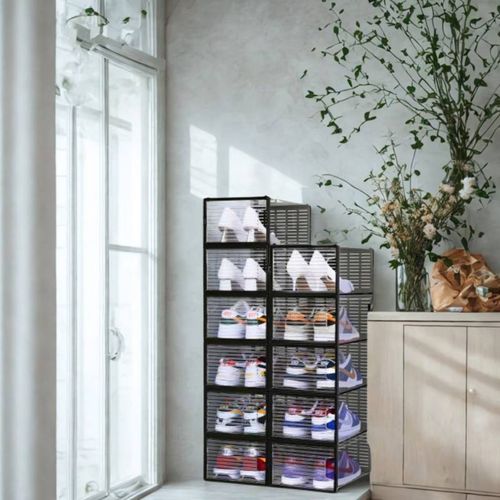 Rangement à Chaussure - Boite à Chaussures - Noires Et Transparentes Crystal - Lot De 12
