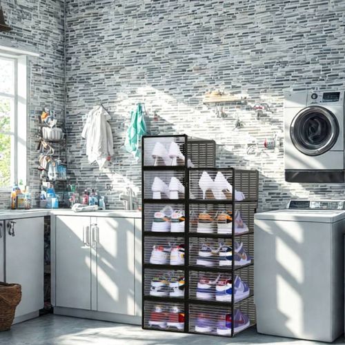 Rangement à Chaussure - Boite à Chaussures - Noires Et Transparentes Crystal - Lot De 12