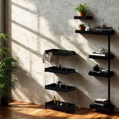 Desserte à Roulettes, Chariot De Rangement, Étagère Roulante, 4 Niveaux