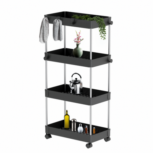 Desserte à Roulettes, Chariot De Rangement, Étagère Roulante, 4 Niveaux