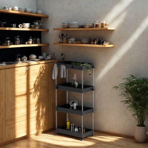 Desserte à Roulettes, Chariot De Rangement, Étagère Roulante, 4 Niveaux