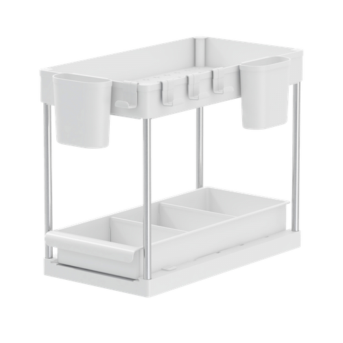 Rangement Sous Evier- Étagère Cuisine - Blanc - 2 Niveaux Et Tiroir