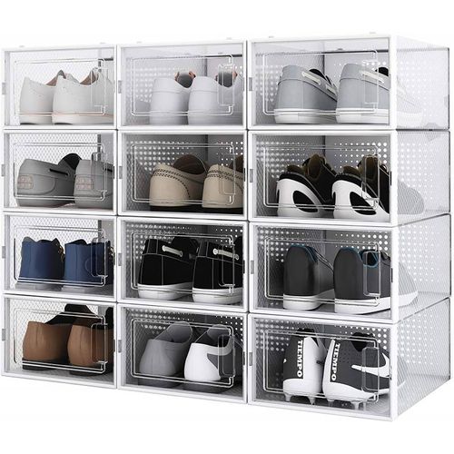 Lot De 12 Boîtes à Chaussures / rangement En Plastique Avec Porte Et Aération 33.4x23x14cm
