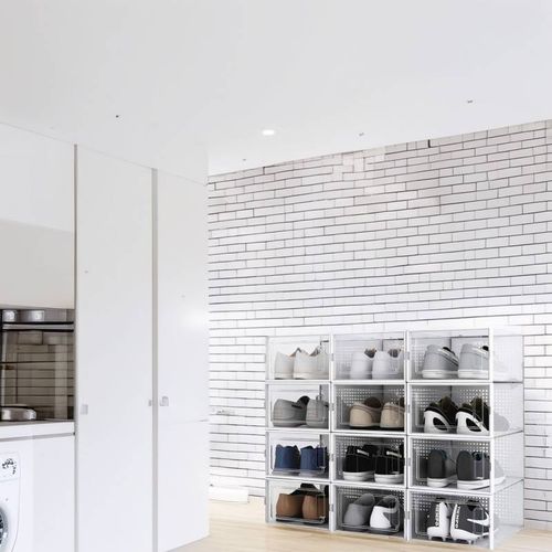 Lot De 12 Boîtes à Chaussures / rangement En Plastique Avec Porte Et Aération 33.4x23x14cm