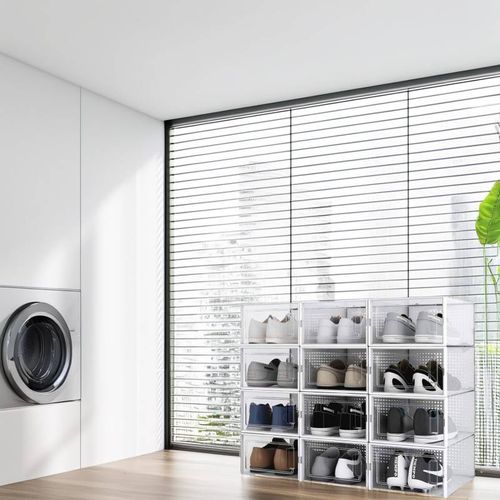 Lot De 12 Boîtes à Chaussures / rangement En Plastique Avec Porte Et Aération 33.4x23x14cm