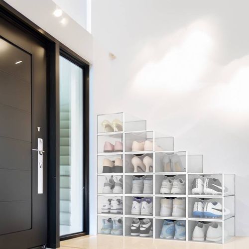 Lot De 18 Boîtes à Chaussures / rangement Transparentes Blanches En Plastique 33.4x23x14.5cm