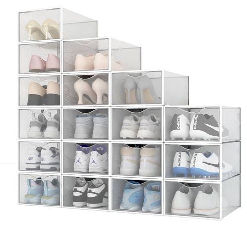Lot De 18 Boîtes à Chaussures / rangement Transparentes Blanches En Plastique 33.4x23x14.5cm