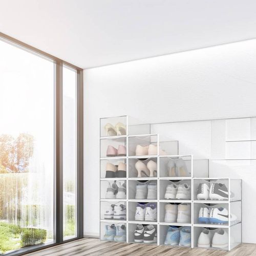 Lot De 18 Boîtes à Chaussures / rangement Transparentes Blanches En Plastique 33.4x23x14.5cm