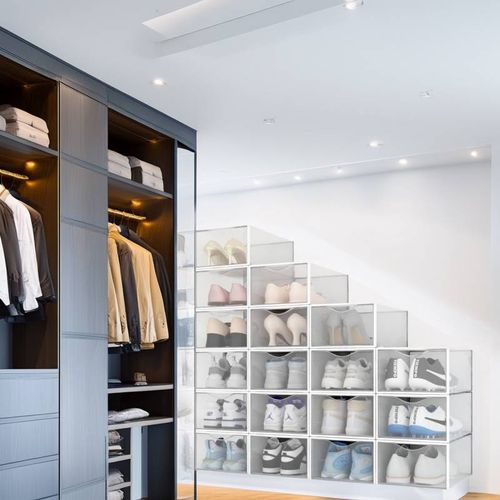 Lot De 18 Boîtes à Chaussures / rangement Transparentes Blanches En Plastique 33.4x23x14.5cm