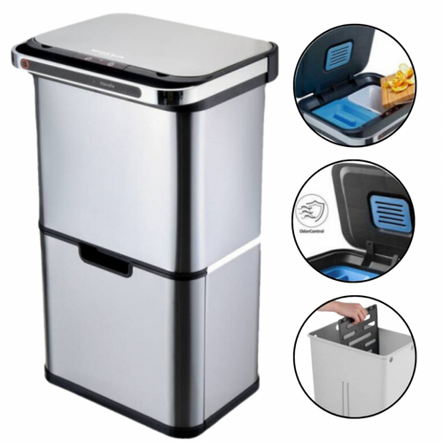 Poubelle Cuisine Automatique De Tri à 4 Compartiments - 60l - Inox Ss304 - Piles Ou Batterie