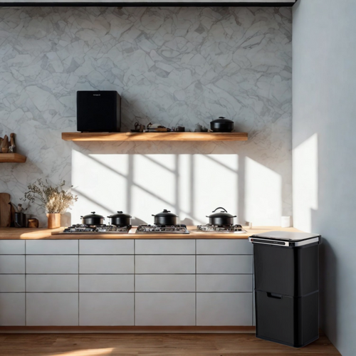 Poubelle Cuisine Automatique De Tri à 4 Compartiments - 60l -  Noir Mat - Piles Ou Batterie