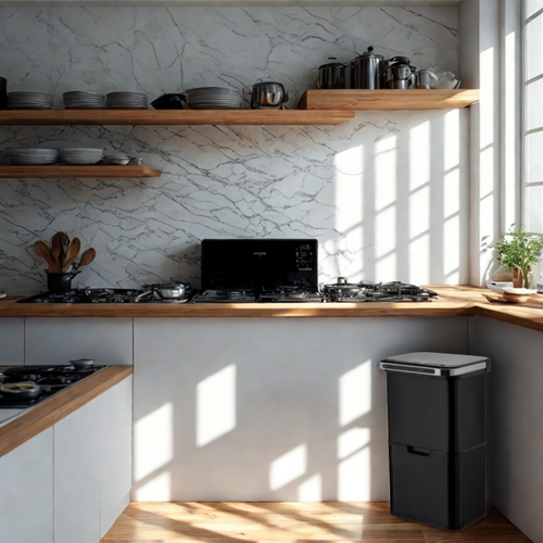 Poubelle Cuisine Automatique De Tri à 4 Compartiments - 60l -  Noir Mat - Piles Ou Batterie