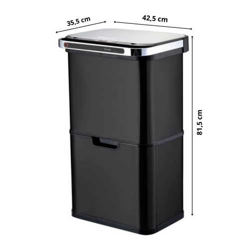 Poubelle Cuisine Automatique De Tri à 4 Compartiments - 60l -  Noir Mat - Piles Ou Batterie