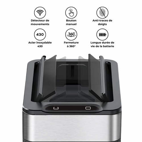 Poubelle Cuisine Automatique Latérale - Ouverture Papillon - Inox Ss304 - 60l - Piles Ou Batterie