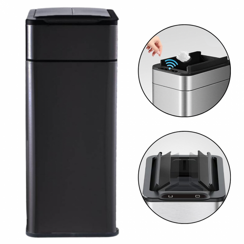 Poubelle Cuisine Automatique Latérale - Ouverture Papillon - Noir Mat - 60l - Piles Ou Batterie
