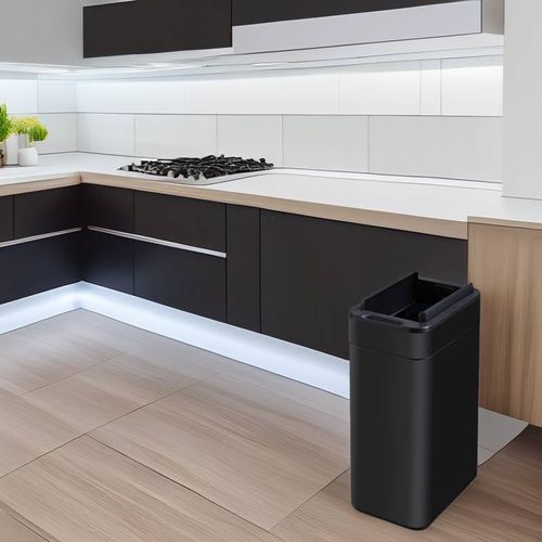 Poubelle Cuisine Automatique Latérale - Ouverture Papillon - Noir Mat - 60l - Piles Ou Batterie