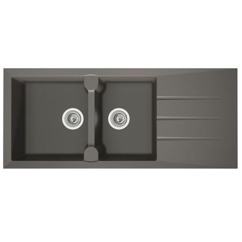 Evier Cuisine à Encastrer 2 Bacs + 1 Égouttoir Aloa - Résine - 116 X 50 Cm - Gris Béton