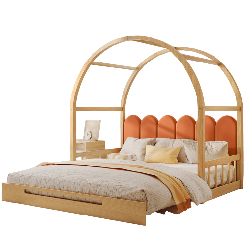 Lit enfant coulissant extensible, en velours, cadre en bois de pin, 140x200