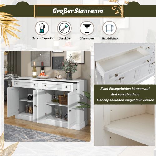 Grand Buffet Moderne Avec 4 Portes Et 2 Tiroirs Pour Salle à Manger Et Salon, 150x40x86, Blanc