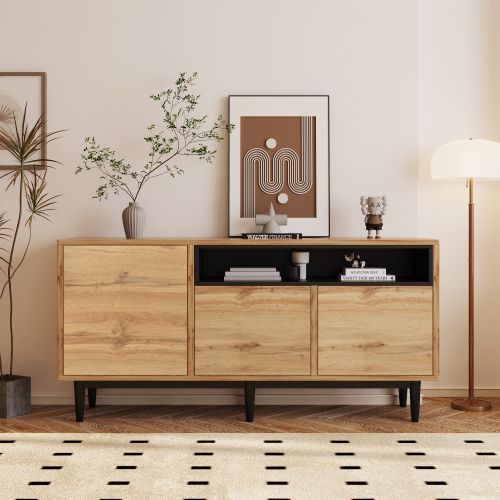 Buffet Moderne En Bois Avec Trois Portes Et Étagères 160x35x76, Robuste Et Fiable