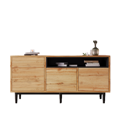 Buffet Moderne En Bois Avec Trois Portes Et Étagères 160x35x76, Robuste Et Fiable