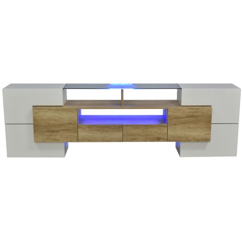 Meuble TV Élégant Blanc Brillant Avec Éclairage LED, Meuble De Salon. Surface En Verre