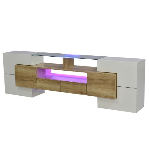 Meuble TV Élégant Blanc Brillant Avec Éclairage LED, Meuble De Salon. Surface En Verre