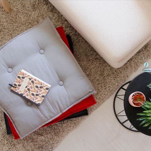 Coussin De Sol Uni En Pur Coton - 50x50x10 Cm - Gris Clair