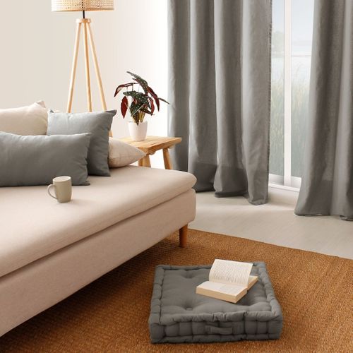 Coussin De Sol Uni En Pur Coton - 50x50x10 Cm - Gris Clair