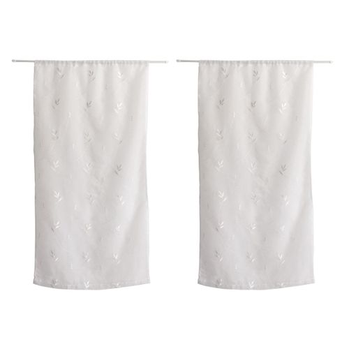 Paire De Petits Voilages Motif "floral" - 60x120 Cm - Blanc