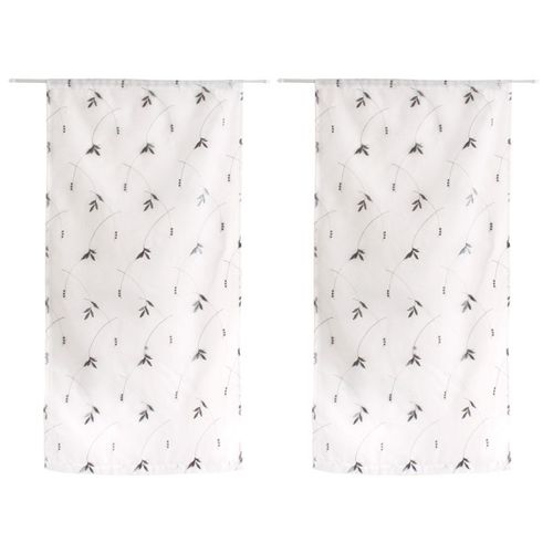 Paire De Petits Voilages Motif "floral" - 60x90 Cm - Gris Clair