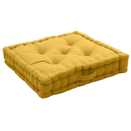 Coussin De Sol Uni En Pur Coton - 50x50x10 Cm - Jaune