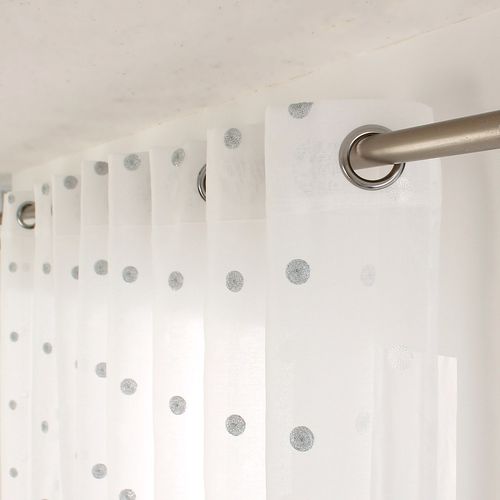 Voilage Sablé Brodé "pois Colorés" - 140x240 Cm - Gris Souris