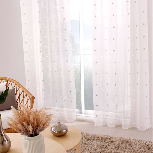 Voilage Sablé Brodé "pois Colorés" - 140x240 Cm - Gris Souris