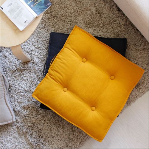 Coussin De Sol Panama Avec Poignée - 50 Cm X 50 Cm - Jaune Moutarde