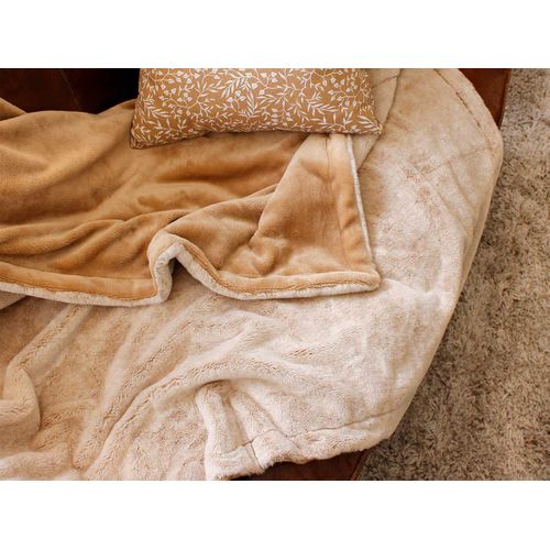 Plaid à Effet Fourrure Et Flanelle - 125 X 150 Cm - Beige