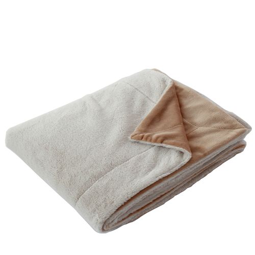 Plaid à Effet Fourrure Et Flanelle - 125 X 150 Cm - Beige