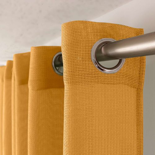 Voilage Uni Ajouré à Oeillets - 140x240 Cm - Jaune Moutarde