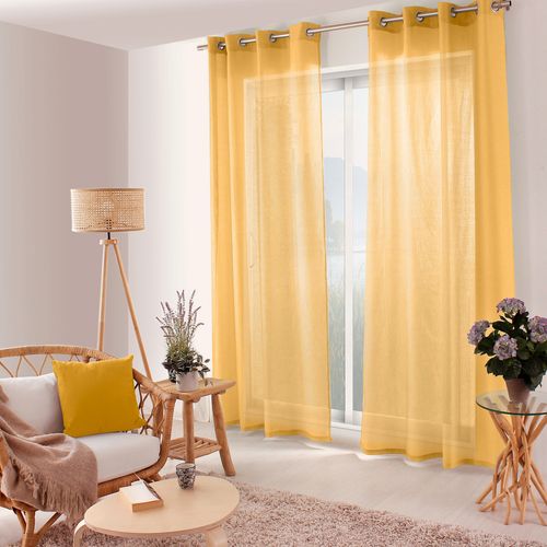 Voilage Uni Ajouré à Oeillets - 140x240 Cm - Jaune Moutarde