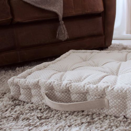 Coussin De Sol Avec Poignée Et Petites Croix - 40x40 Cm - Naturel