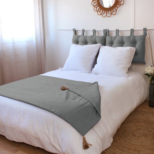 Edredon Panama Avec Pompons En Jute - 90 X 190 Cm - Gris Clair