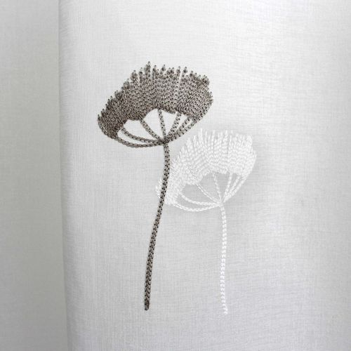 Voilage Tamisant Aux Broderies Florales - 140x240 Cm - Gris Galet